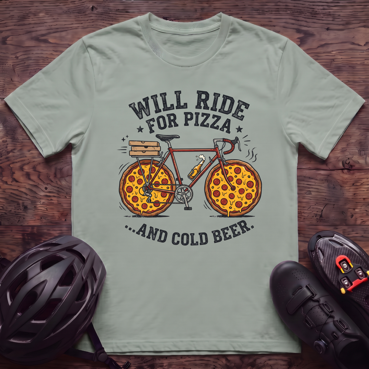 Will Ride For Pizza T‑Shirt